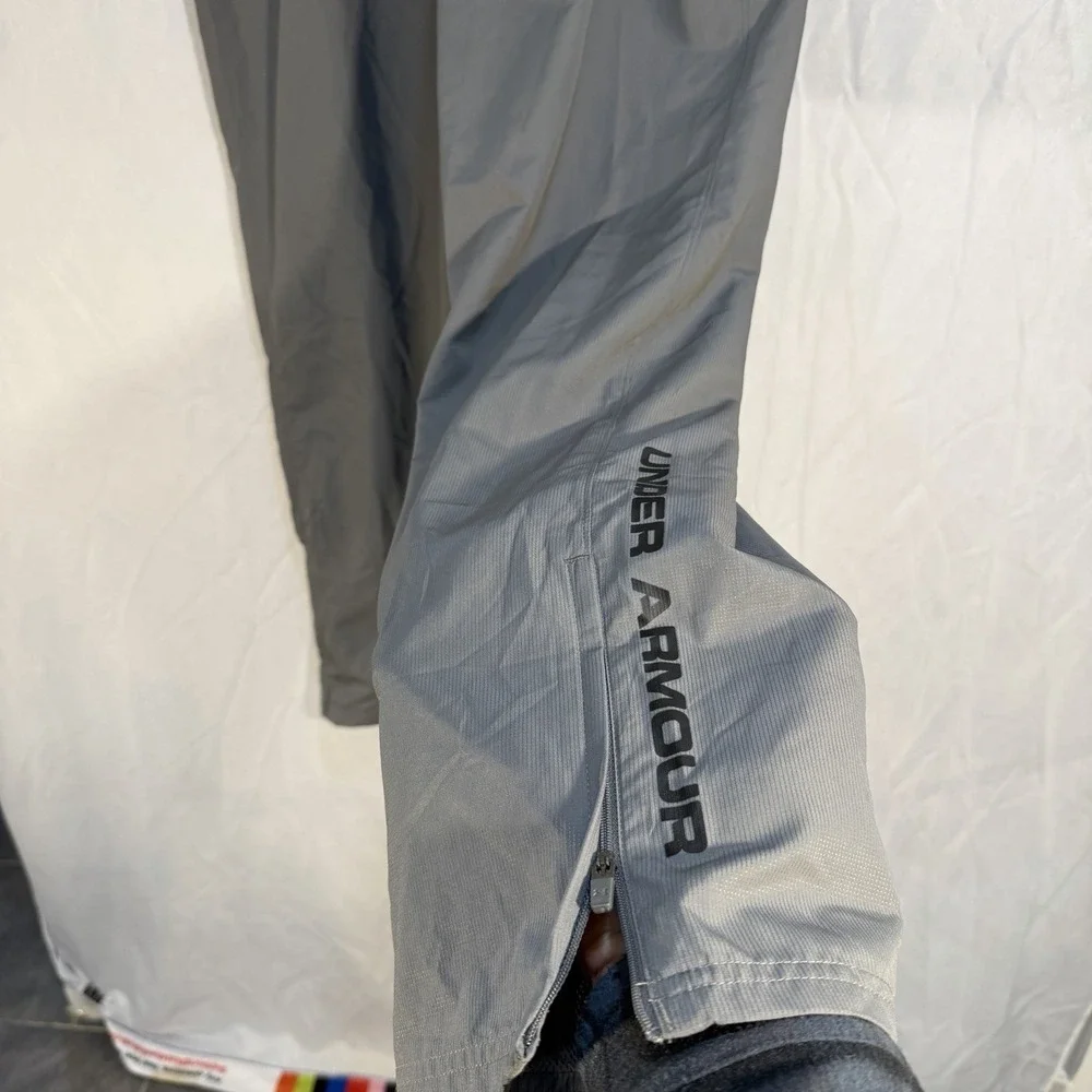 Under Armour Mesh Lined Pants Gray Men's L‎ Zip Ankles Drawstring Athletic Pants